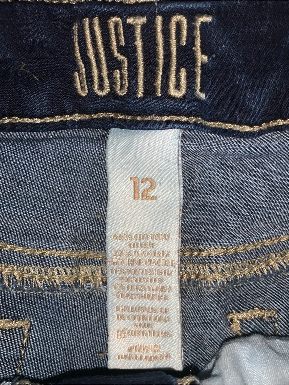 Justice Girls Size 12 Dark Wash Jean Shorts Blue Denim Stretch Folded Hem